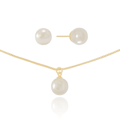 Conjunto Pérolas Banhado a Ouro 18K