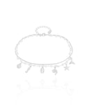 Tornozeleira Dupla Cristais Pingentes Fundo do Mar Ródio Branco