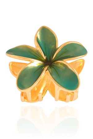 Presilha Flor Verde Banho Dourado