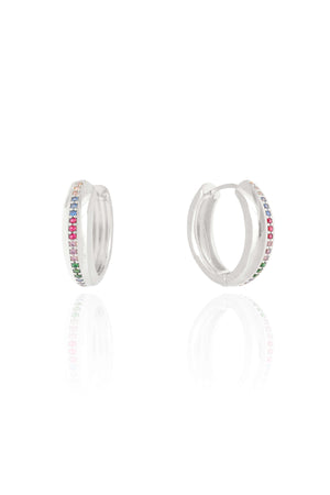 Brinco Argola Cravejada Colorida 1.9 cm Ródio Branco