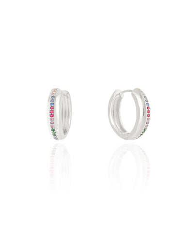 Brinco Argola Cravejada Colorida 1,9 cm Ródio Branco