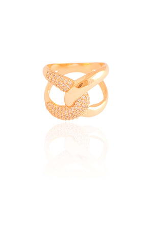 Anel Entrelaçado Cravejado Cristal Tamanho 12 Banhado a Ouro 18K