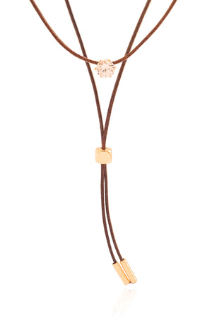 Gargantilha Dupla Gravata Fio Coreano Ponto de Luz Cristal Banhado a Ouro 18K - 35 cm