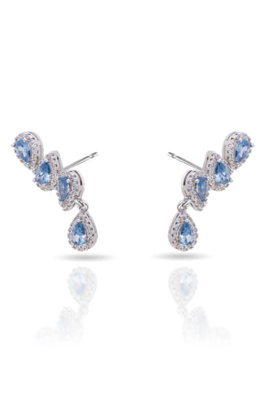 Ear Cuff Azul Topázio Cravejado Cristal com Gota Pendente