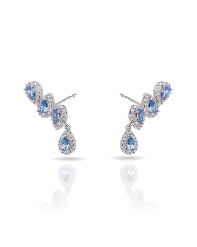 Ear Cuff Topázio Azul Cravejado Cristal com Gota Pendente