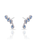 Ear Cuff Azul Topázio Cravejado Cristal com Gota Pendente