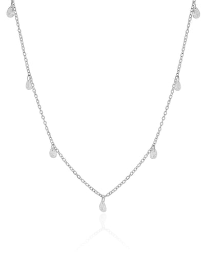 Choker Elos Gotas Cristais Ródio Branco - 31 cm