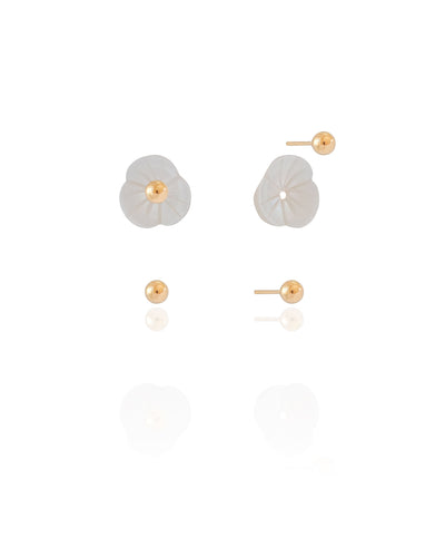Dupla de Brincos Flor Bolinha Lisa Banhado a Ouro 18K