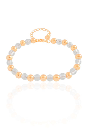 Pulseira Bolas Lisas e Cristais Banhado a Ouro 18K