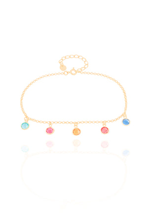 Tornozeleira Elos Pontos de Luz Coloridos 6 mm Banhado a Ouro 18K