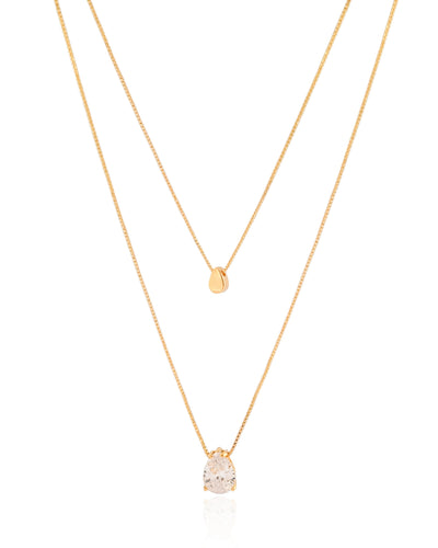 Colar Dupla Veneziana Gota Lisa Cristal Banhado a Ouro 18K - 45 cm
