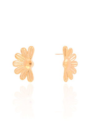 Brinco Meia Flor Lisa 2.5 cm Banhado a Ouro 18K