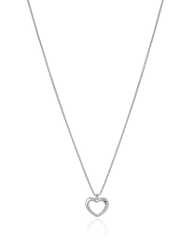 Colar Veneziana Coração Vazado Ródio Branco - 45 cm