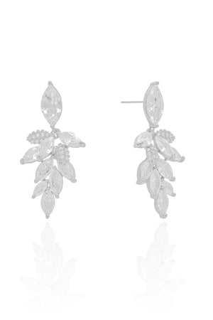 Brinco Folhas Cravejadas Cristal Ródio Branco