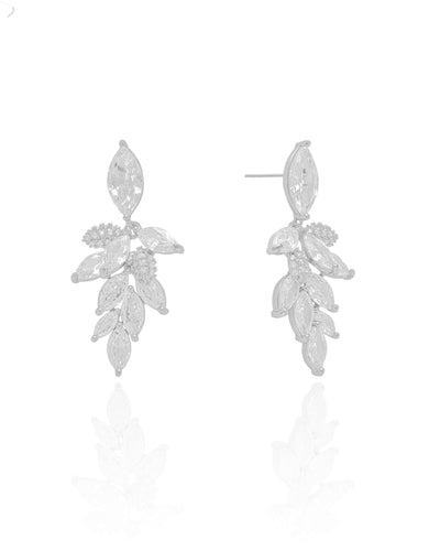 Brinco Folhas Cravejadas Cristal Ródio Branco