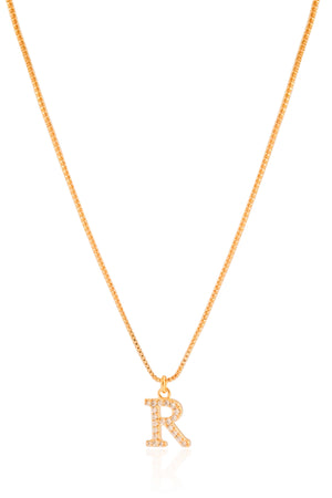 Gargantilha Veneziana Letra R Cravejada Cristal Banhado a Ouro 18K - 45 cm