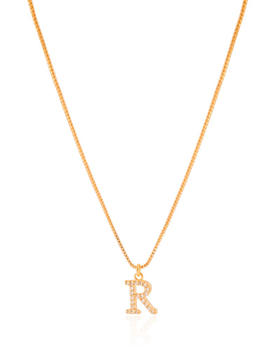 Colar Veneziana Letra R Cravejada Cristal Banhado a Ouro 18K - 45 cm