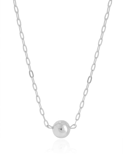 Colar Elos Bola Lisa 12 mm Ródio Branco - 45 cm