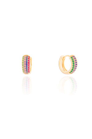 Brinco Argola Cravejada Colorida Banhado a Ouro 18K