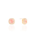 Brinco Quadrado Ponto de Luz Safira Rosa Cravejado Cristal Banhado a Ouro 18K