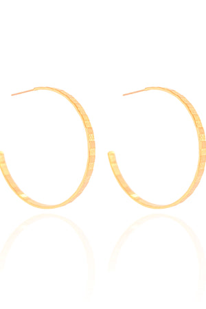 Brinco Argola Reta Esteira Texturizada 3.6 cm Banhado a Ouro 18K