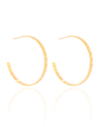 Brinco Argola Reta Esteira Texturizada 3,6 cm Banhado a Ouro 18K