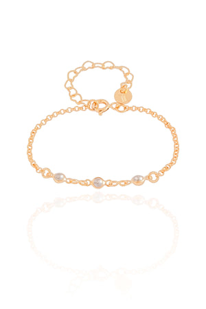 Pulseira Infantil Pérolas 3 mm Banhado a Ouro 18K