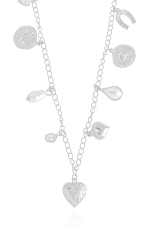 Relicário Coração Medalhas Cravejado Cristal Ródio Branco - 40 cm