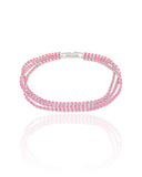 Pulseira Tripla Safira Rosa Cravejada Ródio Branco