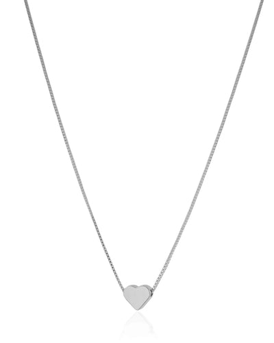Colar Veneziana Coração Liso Ródio Branco - 45 cm