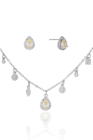 Conjunto com Berloques Cravejados Pingente e Brincos Gota Champagne e Borda Cristal