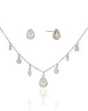 Conjunto com Berloques Cravejados Pingente e Brincos Gota Champagne e Borda Cristal