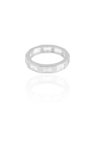 Anel Baguetes Cristal Tamanho 21 Ródio Branco