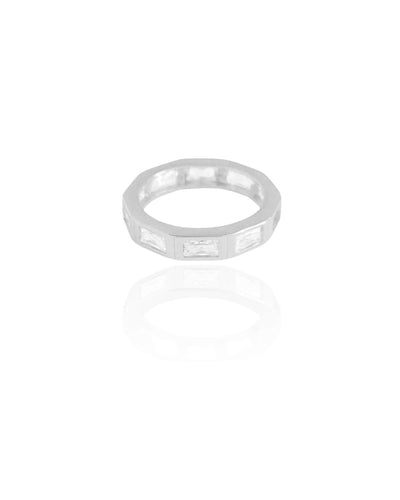 Anel Baguetes Cristal Tamanho 21 Ródio Branco
