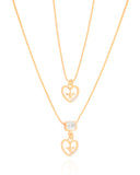 Gargantilha Dupla Corações Espirito Santo Cravejado Cristal Banhado a Ouro 18K