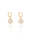 Brinco Argola Click Trevo Cristal 2.6 cm Banhado a Ouro 18K