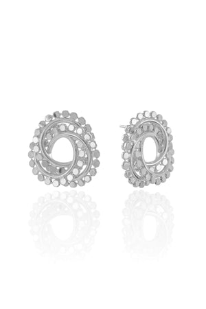 Brinco Argola Frontal Bolinhas Achatadas 2.2 cm Banho Ródio Branco