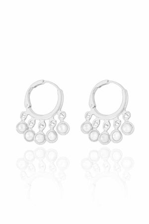 Brinco Argola Pérolas Penduradas Ródio Branco