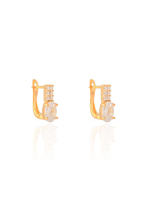 Brinco Argola Ponto de Luz Oval Retângulo Cravejado Cristal Banhado a Ouro 18K