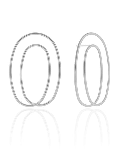 Brinco Fio Oval Duas Voltas 5 cm Ródio Branco