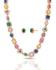 Conjunto Colar Riviera Mix Pedras Coloridas Cravejado Cristal com Fecho Italiano - 40 cm