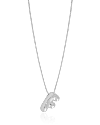 Colar Veneziana Letra F 1,7 cm Bolha Ródio Branco - 45 cm