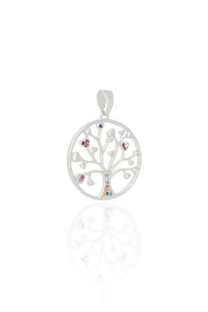Pingente Árvore Corações Cravejados Coloridos Ródio Branco