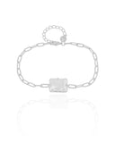 Pulseira Elos Retangulo Cristal Ródio Branco