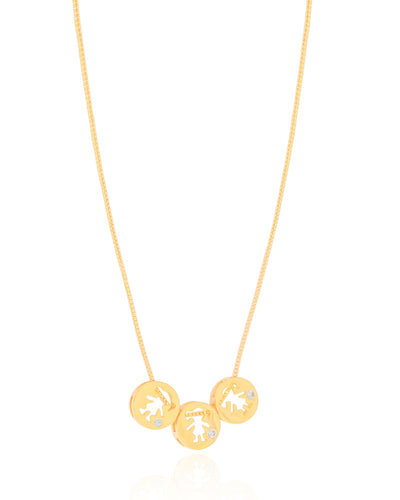 Colar Veneziana Filhas Três Meninas Detalhe Ponto de Luz Cristal Banhado a Ouro 18K - 45 cm