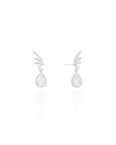 Brinco Fieletes Lisos e Cravejado Gota Cristal Ródio Branco