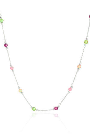 Choker Elos Cristais Coloridos 3 mm Ródio Branco