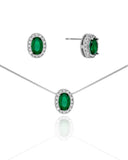 Conjunto Gargantilha Pingente e Brinco Oval Verde Esmeralda com Borda Cristal