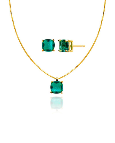 Conjunto Ponto de Luz Quadrado Turmalina Veneziana e Brincos