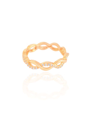 Anel Entrelaçado Cravejado Cristal Tamanho 16 Banhado a Ouro 18K